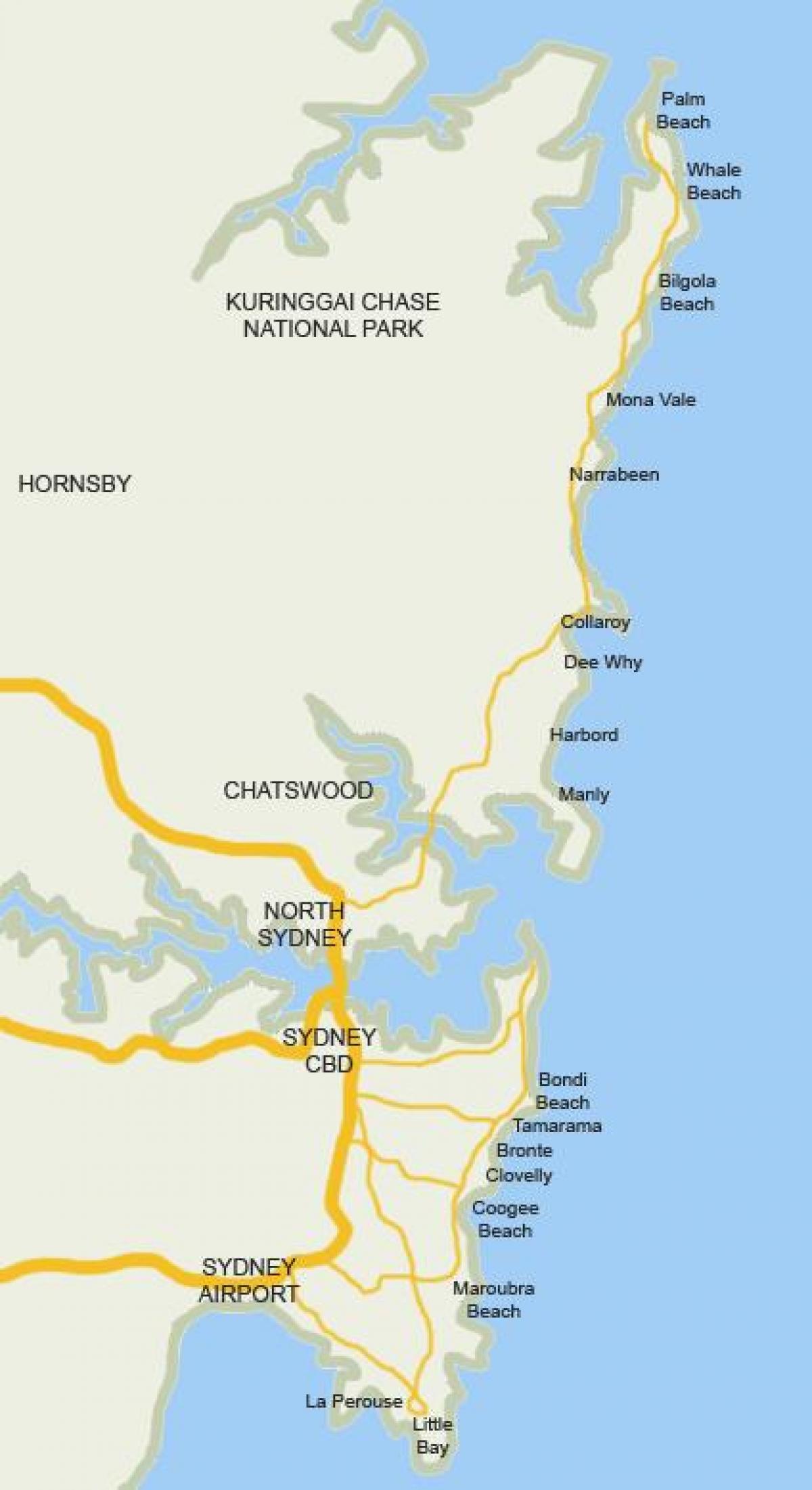 Karte von sydney Strände