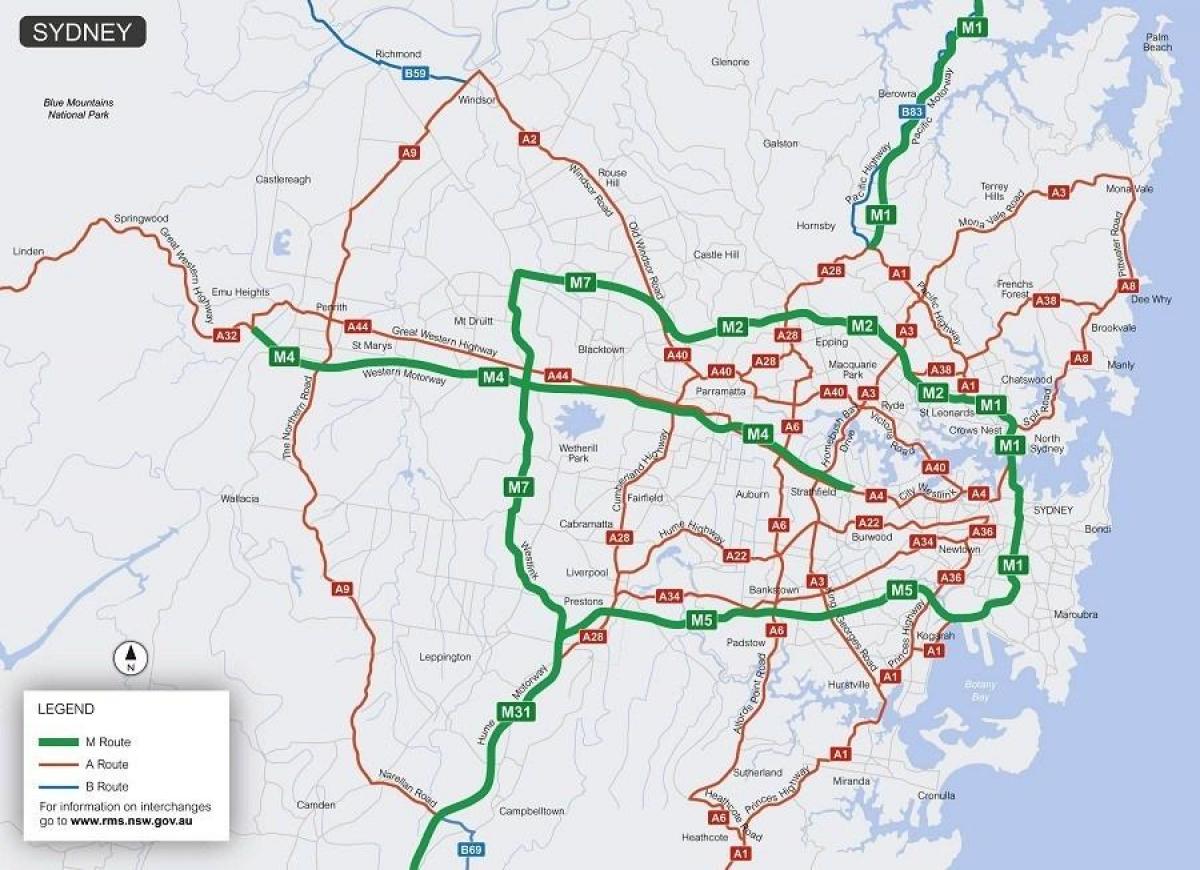 Karte von sydney gebührenpflichtige Straßen