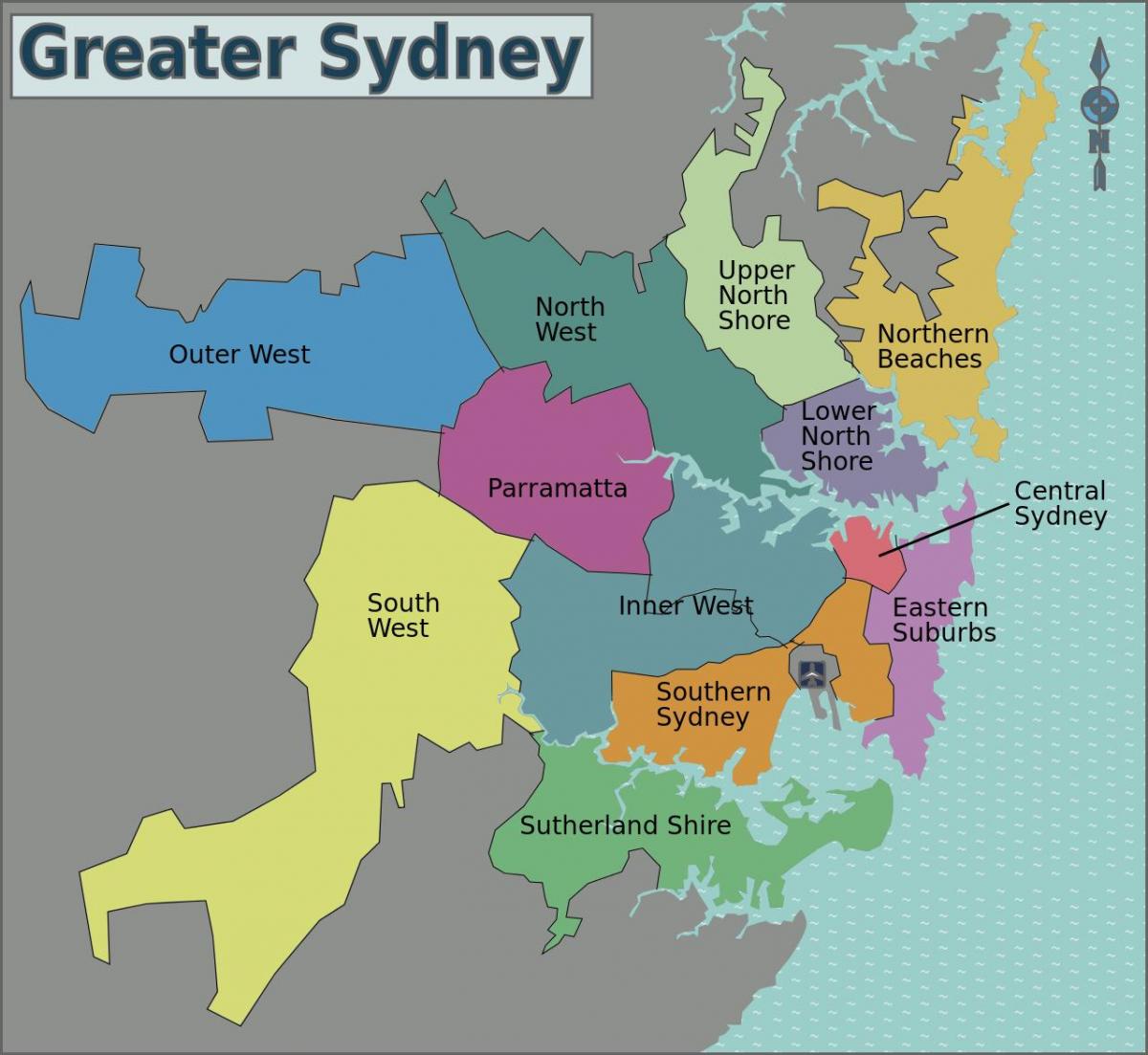 Karte von sydney-Bereich
