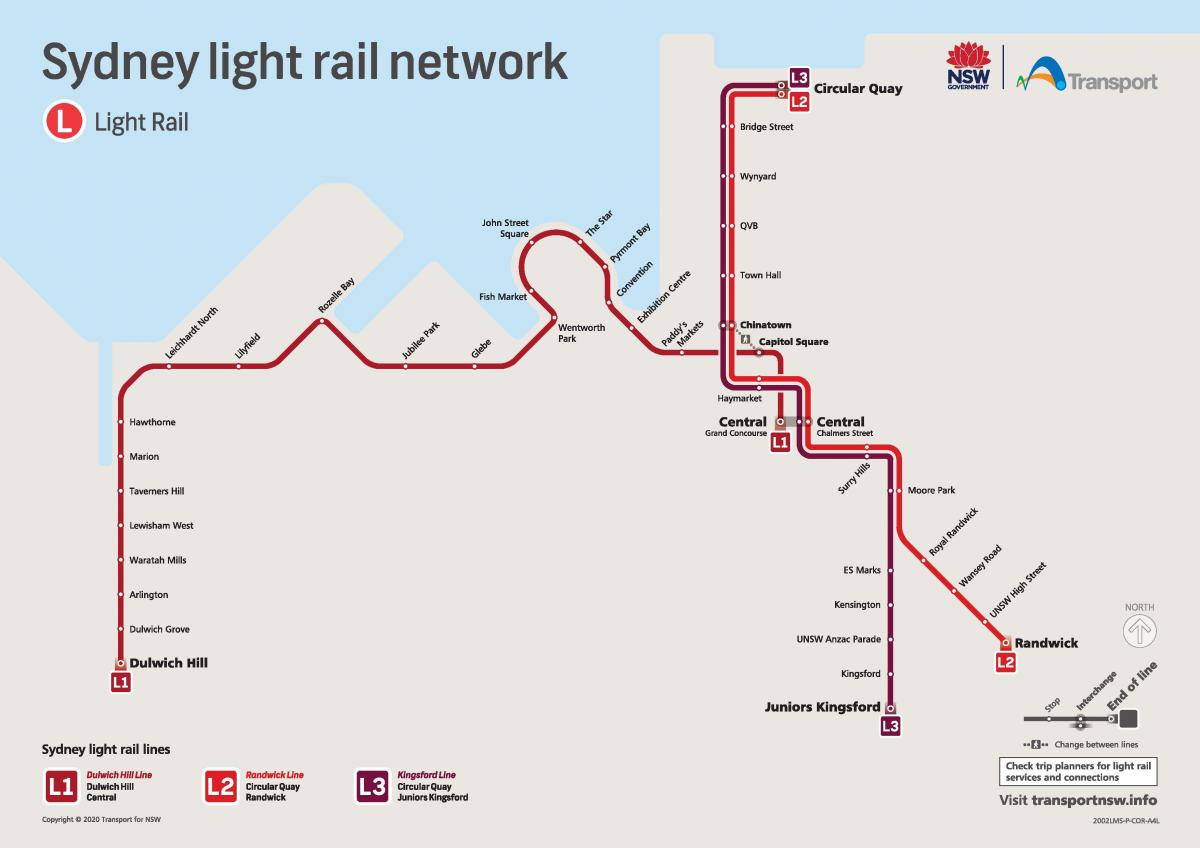 light rail, sydney Karte